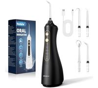 Vexloria Jet Dentaire Hydropulsuer Portable, Irrigateur Oral de 320ML, 4 Buses 5 Modes USB Chargé Étanche IPX7, Jet Dentaire de Voyage Pour La Maison et Les Voyages Noir