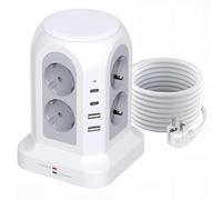 Vexloria Tour Multiprise 12 en 1, Cube de Prise avec Cube de Prise 8 Prises et 4 USB, multiprise Cube avec Multiprise Parafoudre, Interrupteur et câble de 2 m pour Bureau, Maison, Voyage