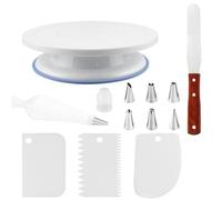 Vexran Plateau à gâteau rotatif - Présentoir à gâteau avec 7 douilles, spatule, poche à douille et grattoir à gâteau, plateau tournant pour pâtisserie et décoration de gâteau