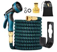Vexran Tuyau d'arrosage flexible de 30 m/100 pi avec buse de pulvérisation et raccords en laiton de 19 mm et 12 mm, tuyau domestique antipliage, 10 fonctions pour le nettoyage de la voiture, du