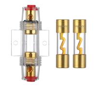 VEXUNGA 60A Porte Fusible AGU Voiture Plaqué Or avec 2 Pièces AGU Fusibles Verre 60 Ampère pour Sono Auto Audio Automobile Ampli Protection Alimentation de Sécurité Puissance