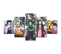 VEYEBZ Peinture sur Toile 5 Pièces Art Mural Affiche D'Anime,Slayer Demon,Kamado Nezuko,Tanjirou 5 Panneaux Impression sur Toile 100×50cm Avec Cadre Modulaire Murale Abstrait Poster Décoration Cadeau