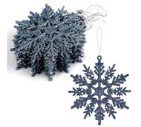 VEYLIN Décorations de Sapin de Noël, Lot de 12 Ornements à Paillettes Flocon de Neige - Bleu de Minuit
