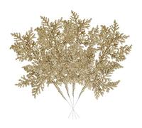 VEYLIN Lot de 10 pics de feuilles de Noël artificielles, branches dorées à paillettes pour sapin de Noël, couronne, décoration de festival