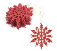 VEYLIN Lot de 12 décorations de Noël à suspendre en forme de flocon de neige à paillettes pour arbres (rouge)
