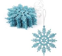VEYLIN Lot de 12 décorations de Noël à suspendre en forme de flocon de neige à paillettes pour arbres de Noël (bleu)