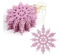 VEYLIN Lot de 12 décorations de Noël à suspendre en forme de flocon de neige à paillettes pour arbres (rose)