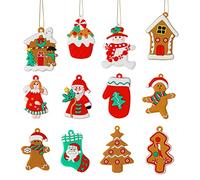 VEYLIN Lot de 12 décorations de Noël en forme de pain d'épices assorties Père Noël, bonhomme de neige, bonhomme de gingembre, figurines en argile avec cordes pour décorations de sapin de Noël