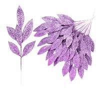 VEYLIN Lot de 12 pics artificiels en forme de feuille de laurier pailletée pour sapin de Noël, couronne d'arrangement floral, bouquet de mariage, décoration de table (violet)