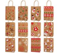 VEYLIN Lot de 12 sacs cadeaux de Noël en papier kraft avec motifs de Noël, 15 x 9 x 23 cm (12 pièces multicolores)