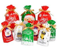 VEYLIN Lot de 34 sacs de Noël avec cordon de serrage - 6 motifs en 2 tailles - Emballage réutilisable pour cadeaux et fêtes