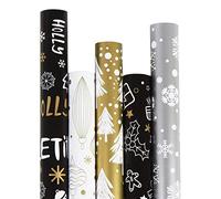 VEYLIN Lot de 5 rouleaux de papier d'emballage de Noël de 3 m pour boîtes cadeaux et décoration de fête (43,2 cm × 15 m)
