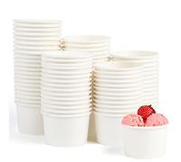 VEYLIN Lot de 60 gobelets jetables en papier pour crème glacée, dessert pour aliments chauds ou froids, 130 ml, fournitures de fête, tasse à friandises pour sundae, yaourt glacé, soupe (blanc)