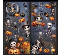 VEYLIN Lot de 8 autocollants pour fenêtre d'Halloween - Motif squelette - 21 x 28 cm