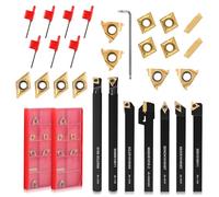 VeYocilk Lot de 21 outils de tournage indexables avec tiges de 10 mm, 7 porte-outils de tournage en métal et 14 inserts en carbure pour tournage, rainurage, filetage, barre d'alésage et outil de coupe