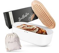 Vezato Boîte à pain durable pour une fraîcheur longue durée - Très grande corbeille à pain avec couvercle en bambou & planche à découper - avec sac à pain