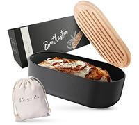 Vezato Bread Box-Boîte à pain durable pour une fraîcheur prolongée grâce à un vernis spécial-Corbeille à pain extra large avec couvercle en bambou et planche à découper