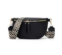 Vezluax 30x20cm Sac Banane Femme Grand Sac Bandoulière Femme Sacs Bandouliere Cuir Vegan Sacoche Élégante Cadeau avec Sangle Large Noir