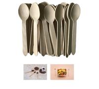 VEZODEK Lot de 50 Cuillères en Bois Jetables 16cm | Couvert Ustensiles de Cuisine Jetable | Cuillère Biodégradable Compostable pour Café Miel Nutella Anniversaire (50, 16cm)