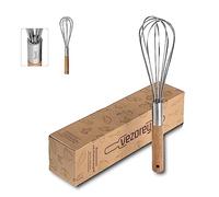 VEZOREY® - Fouet de qualité supérieure en acier inoxydable de qualité alimentaire, manche en bois d'acacia de 28 cm - Fouet design pour la cuisine (inoxydable)
