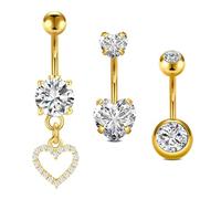 VF VFUN 3Pcs 14G Piercing Nombril Acier Chirurgical Nombril Anneaux CZ Piercing Ventre Anneau de Nombril pour Femmes Homme Piercing Bijoux de Corps Or