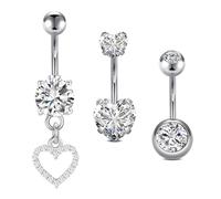 VF VFUN 3Pcs 14G Piercing Nombril Acier Chirurgical Nombril Anneaux CZ Piercing Ventre Anneau de Nombril pour Femmes Homme Piercing Bijoux de Corps Argent