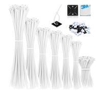 VFANDV 1000 Pièces Collier de Serrage, Attache Câble 100/150/200/250/300mm de Long Résistant aux UV, Poignée D'attache de Câble et 50 Pièces Base de Auto-adhésives, Pour Gérer les Différents Câbles