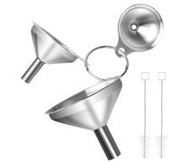 VFANDV 3 Pièces Ensemble d'entonnoirs en Acier Inoxydable, Entonnoir de Cuisine avec 2 Brosse Petit Entonnoirs Empilables avec Poignée pour le Transfert de Liquide Poudre Huile, 4.5/5.5/7.5cm