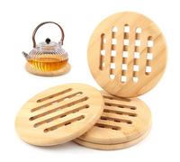 VFANDV 4 Pièces Dessous de Plat, Dessous de Plat Bois, Tapis de Dessous de Plats Antidérapant, Résistant à la Chaleur Plat Bois pour Bols et Ustensiles Chauds Assiettes de Table (15 x 15 cm, Rond)