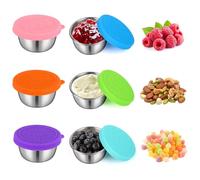 VFANDV 6 Pièces Récipient à Vinaigrette Tasses à Sauce, 50ML Récipient Vinaigrette avec Couvercles en Siliconer Petit Récipient à Sauce en Acier Inoxydable pour Salades Condiments