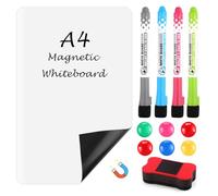VFANDV A4 Tableau Blanc Magnetique, Tableau Blanc Effacable avec 4 Marqueurs, 1 Gomme, 6 Aimants Frigo Tableau Blanc Mémo Aimanté Tableau Frigo Magnétique pour Mémo Plannings de Repas Message