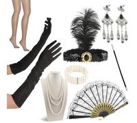 VFANDV Accessoire Année 20 Femme, 10 Pièces Années 1920 Flapper Great Gatsby Accessoires Set, 20's Theme Set pour Noël, Halloween, La Mascarade