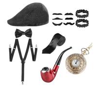 VFANDV Accessoire Annee 20 Homme, 14pcs Années 1920 Hommes Accessoires Gatsby Costume Gangster Deguisement, Années 1920 Hommes Déguisements Accessoires avec Chapeau Panama