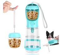 VFANDV Bouteille d'eau pour Chien, Gourde pour Chien pour Les Déplacements, avec Pied Contre Les Déversements et Distributeur de Nourriture pour Chat, Gamelle avec Valve Anti-Retour (Bleu, 550ML)