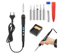 VFANDV Fer à Souder, 60W Kit de Soudure Température Réglable 200~500℃ avec l'Interrupteur ON/OFF, 5 Pointes Fer à Souder et Fil à Souder Support De Fer à Souder pour Réparation Soudage Brasage