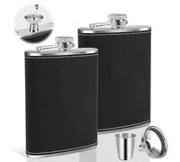 VFANDV Flasque de Whisky, 2pcs 8oz Flasque en Acier Inoxydable Noir Portable Cuir Flasques avec Entonnoir, pour Randonnée, Voyage, Pêche, Camping et Escalade