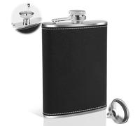 VFANDV Flasque de Whisky, 8 oz Flasque en Acier Inoxydable Noir Portable Cuir Flasques avec Entonnoir, pour Randonnée, Voyage, Pêche, Camping et Escalade