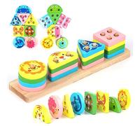 VFANDV Jouets en Bois Formes À Trier Empiler Jeu, Jouets Montessori à Empiler et de Tri 1 2 3 Ans, 16 Blocs Géométriques pour Jouet Éducatif Sensoriel, Reconnaissance des Couleurs, Trieurs de Formes