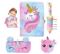 VFANDV Journal Intime Fille avec Cadenas, Ensemble de Cahier de Licorne en Peluche et Un Stylo Multicolore, Agenda Secret pour Fille avec Cadenas, Cadeau de Noël Licorne Fille 3-9 Ans (Violet)