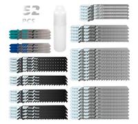 VFANDV Lames de Scie Sauteuse, 52 Pièces Jeu de Lames de Scie Sauteuse, Lame de Scie à Métaux à Haute Teneur en Carbone, T118A/T118B/T101AO/T111D/T244D/T111C/T101B/ T101D/T101BR for Wood and Metal