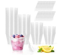 VFANDV Lot de 60 Tasses à Dessert,100ml Verrines Plastique RéUtilisable avec CuillèRe pour Pudding, Mousse, CrèMe GlacéE Yaourt les Desserts