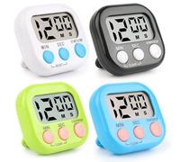 VFANDV Minuteur de Cuisine Magnétique 4 Pièces, Digital Time Minuteur pour Enfants avec Support Pliable Minuteur Numérique à Compte à Rebours pour la Cuisine, L'école (4 Couleurs-001)