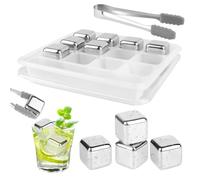 VFANDV Pierres à Whisky, 12 Pièces Glaçons en Acier Inoxydable Réutilisables, Glaçons Congelés en Acier Inoxydable avec Clip de Glace en Silicone, Glacon Whiskey Pour Vin, Jus de Boisson ou Limonade