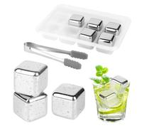 VFANDV Pierres à Whisky, 8 Pièces Glaçons en Acier Inoxydable Réutilisables, Glaçons Congelés en Acier Inoxydable avec Clip de Glace en Silicone, Glacon Whiskey Pour Vin, Jus de Boisson ou Limonade