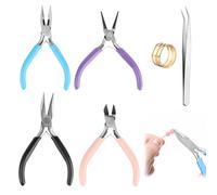 VFANDV Pinces à Bijoux 4 Pièces, 4.5 Pouces Pinces à Becs Aiguilles Coupe-fil Pince à Becs Ronds Pinces Coupantes Latérales avec Ouvre-anneau et Pince à Epiler pour la Réparation de Bijoux