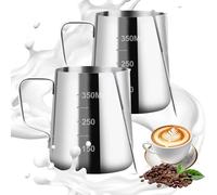 VFANDV Pot à Lait 304 Acier Inoxydable, 2 Pièces Pichet Lait Inox avec Marque de Mesure, Pichet à Lait Gravure Gradué à L'intérieur pour Faire Mousse le Lait, des Capuccinos, des Jus - 350ML
