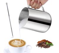 VFANDV Pot à Lait 304 Acier Inoxydable, 900 ML Pichet Lait Inox avec Marque de Mesure, Latte Art Pen, Pichet à Lait Gravure Gradué à L'intérieur pour Faire Mousse le Lait, des Capuccinos, des Jus