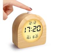 VFANDV Réveil Numérique en Bois, Horloge Numérique LCD avec Affichage de la Date Température Snooze Rétro-éclairage Horloge Digitale Alimenté par Pile Réveil Matin pour Chambres et Bureaux