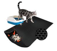 VFANDV Tapis Litière Chat 90 X 60 Cm, Tapis de Litière Chat, Tapis Chat Imperméable, Double Couche Nid d'abeille, Résistant à l'Urin Tapis de Litière pour Chat, Noir