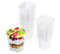 VFANDV Tasses à Dessert, 25 PCS 160 ml Gobelet à Crème Glacée Carrés pour Anniversaire, Gobelets Verrines à Dessert Réutilisables, Plastique pour Mousse, Pudding, Crème Glacée, Tiramisu